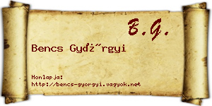 Bencs Györgyi névjegykártya