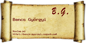 Bencs Györgyi névjegykártya